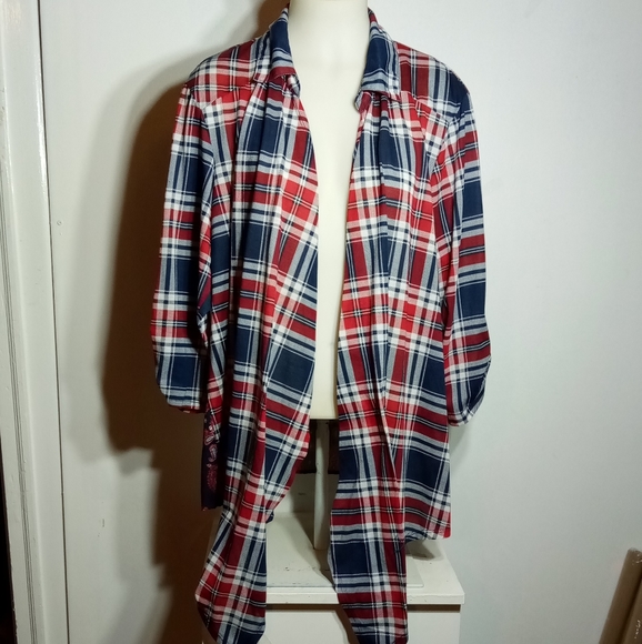 Self Esteem Red Blue Plaid Open Front 3/4 Slv Top Sz 3X - Picture 13 of 13